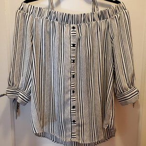 Off the shoulder black/white stripped blouse